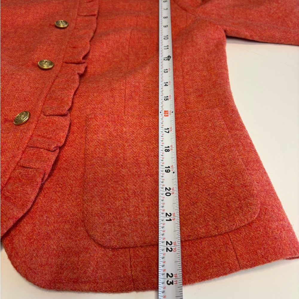 Talbots Orange Wool Blend Blazer with Gold Buttons Ruffle Trim Peplum Size 8 - Picture 5 of 12